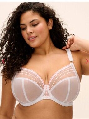 Elomi Matilda Unlined Sheer Underwire Plunge Bra White Pink Trim Sexy 40L